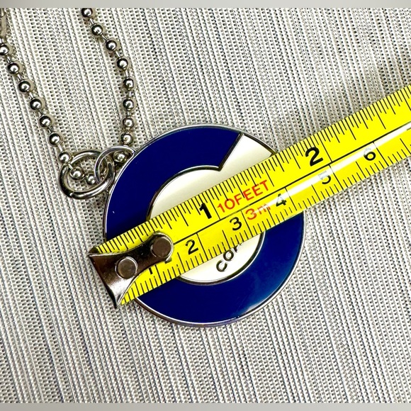 Coach Blue & White Round “C” Circle Metal Hangtag / Keychain / Bag Charm 1.75” - Picture 3 of 4